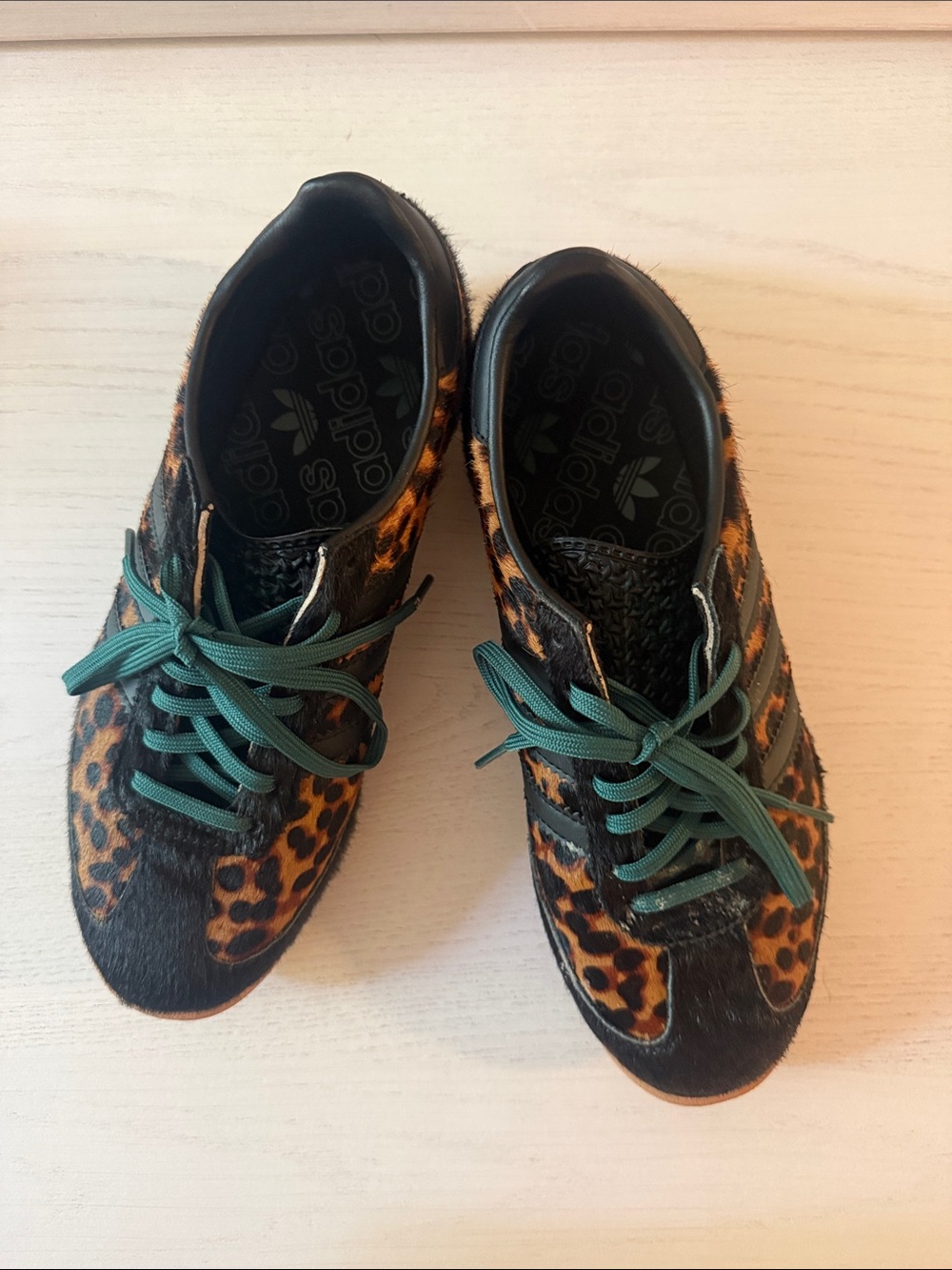 adidas Leopard Print Sneakers with green laces